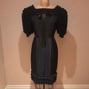 Elegant Black Ruffled Sleeve Cocktail Dress
